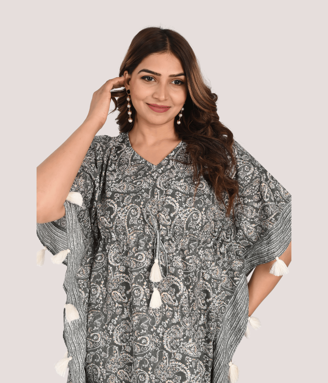 Shop Elegant Kaftan With Pant - Mriganka | Embellished with Tassels and Dori