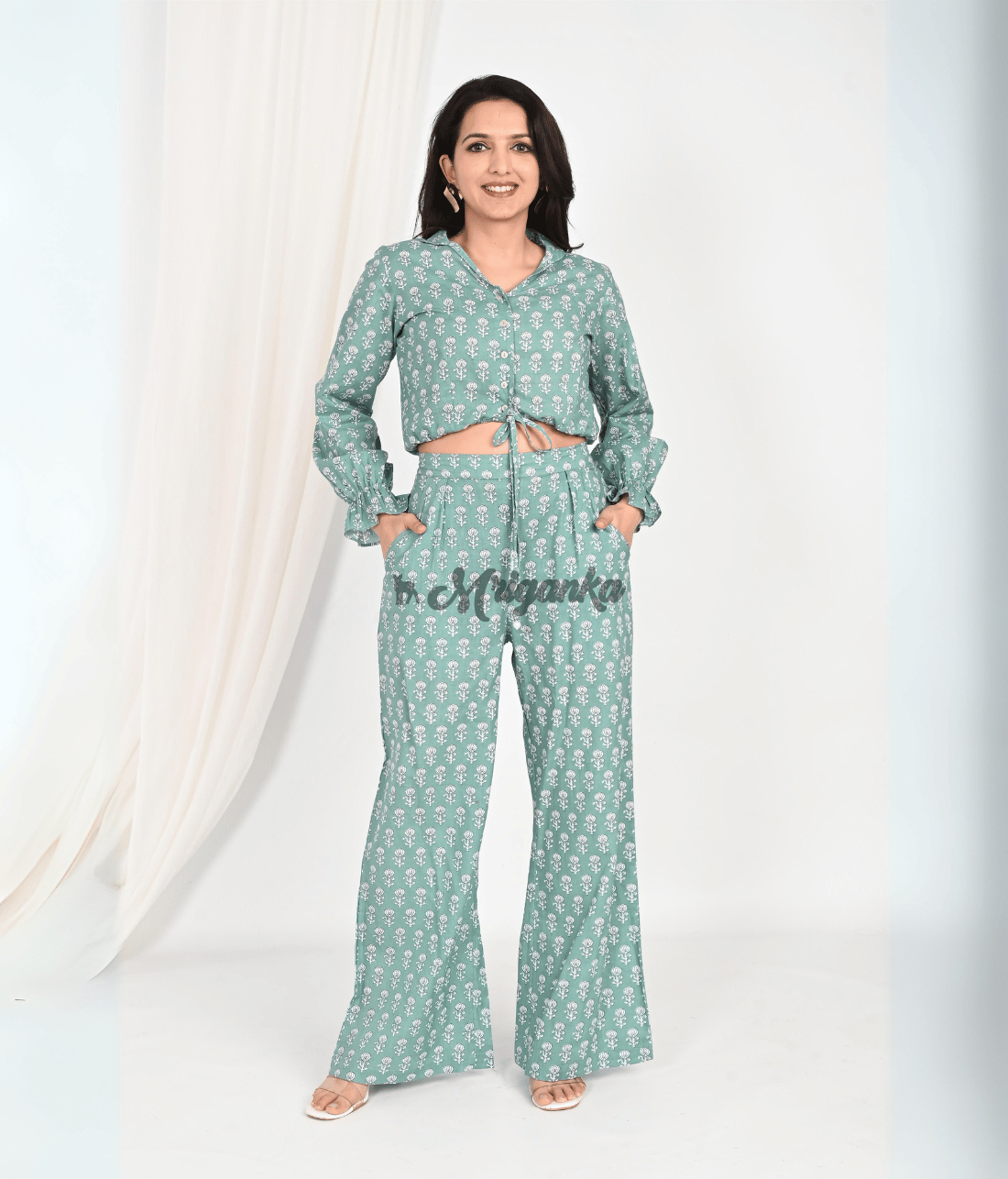 Shop Stylish Block Print Co Ord Sets Online at Mriganka | Crop Top with Pant