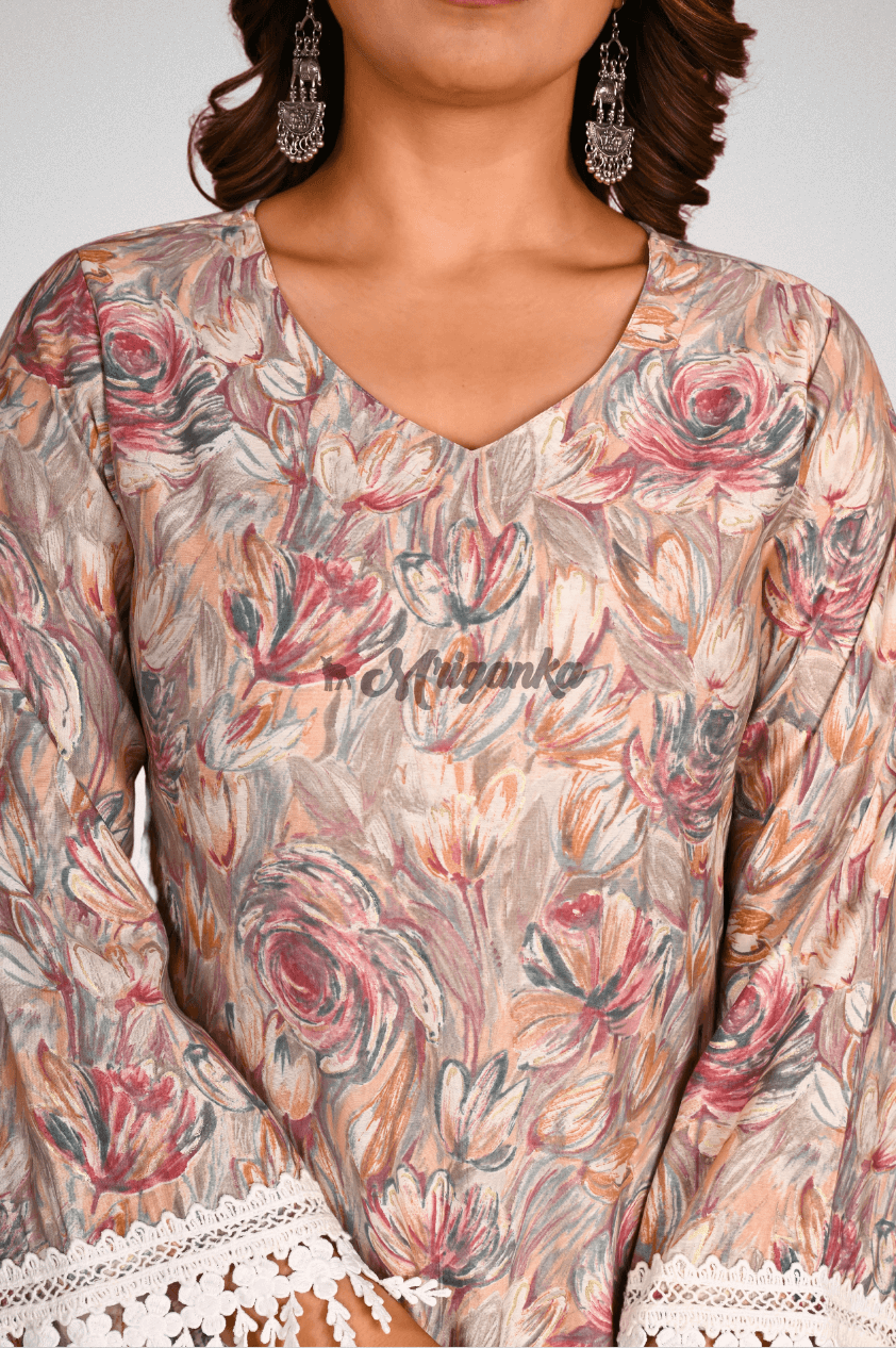 Buy Floral Co-ord Set with Lace Work | Mriganka