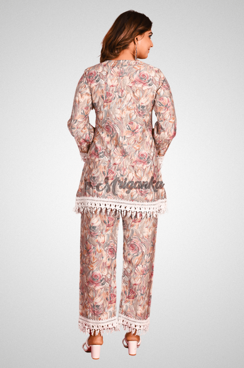 Buy Floral Co-ord Set with Lace Work | Mriganka