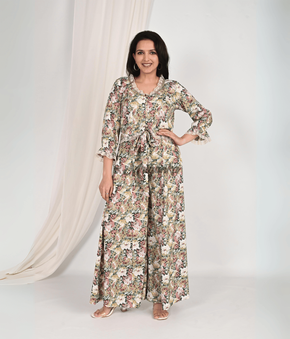 Shop Stylish Printed Co Ord Sets Online at Mriganka | Crop Top with Flared Pant - Cotton Fabric