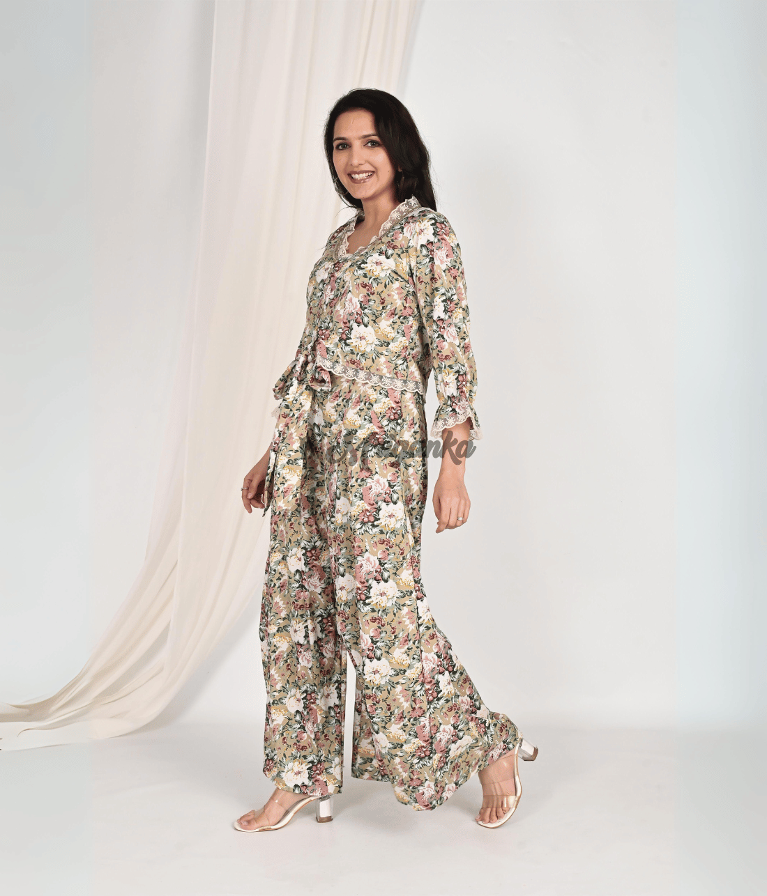Shop Stylish Printed Co Ord Sets Online at Mriganka | Crop Top with Flared Pant - Cotton Fabric