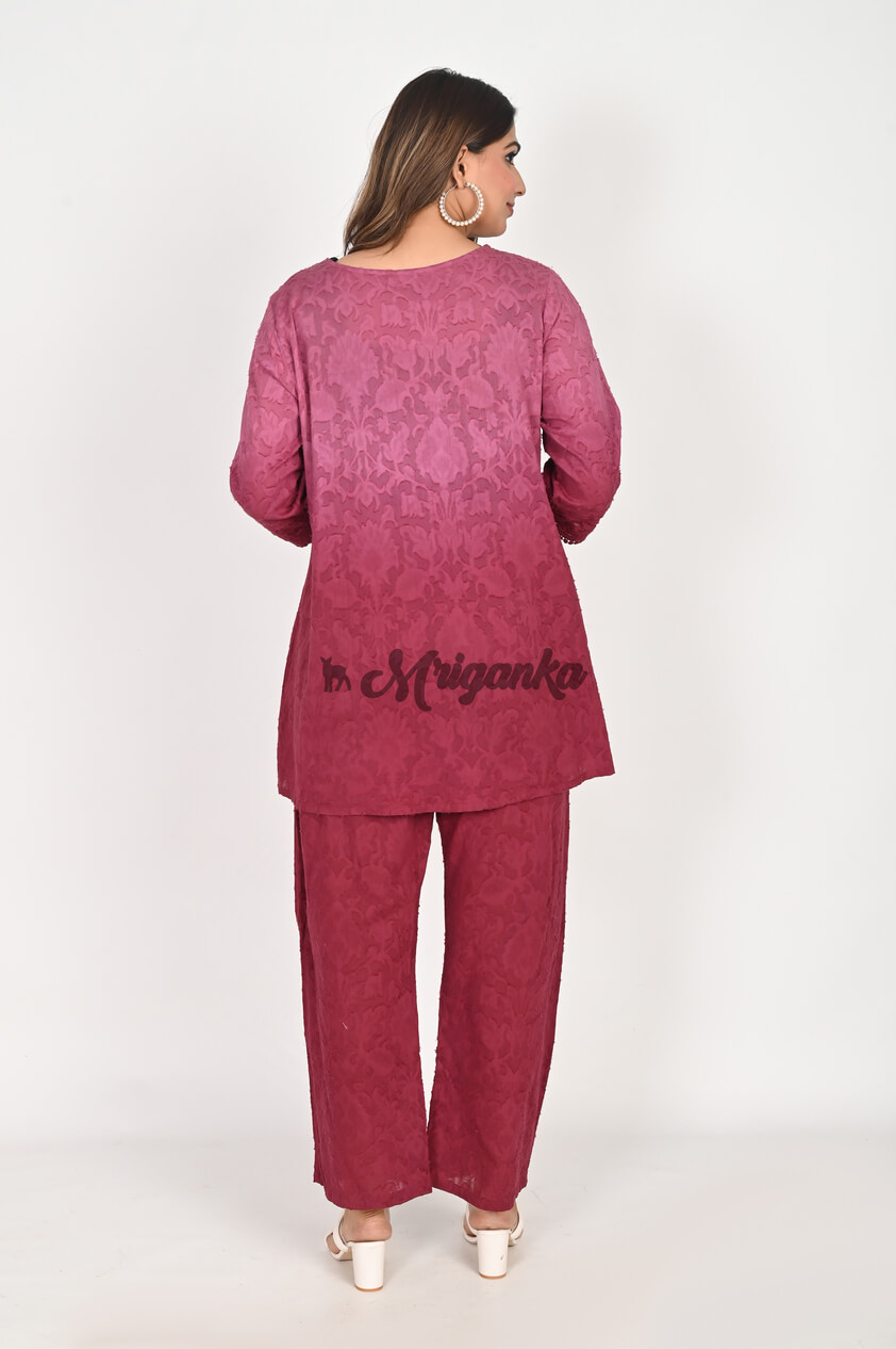 Stylish Maroon Co-ord Set | Pintucks & Lace Detailing - Buy from Mriganka