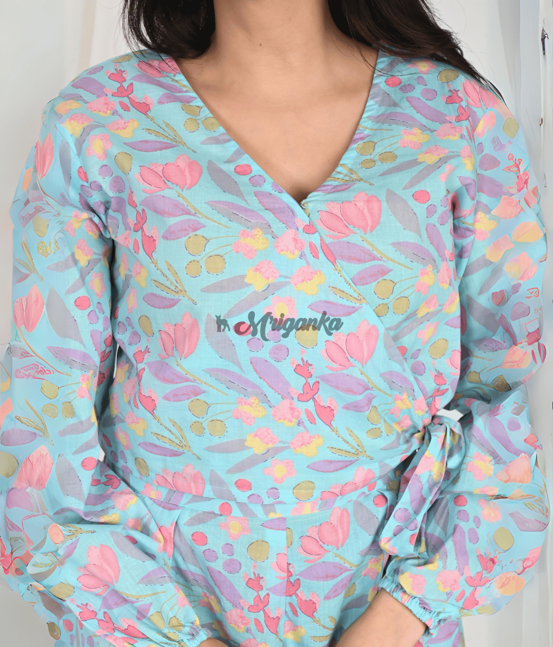 Shop Stylish Floral Co Ord Sets Online at Mriganka | Sea Green Crop Top with Pure Cotton Palazzo