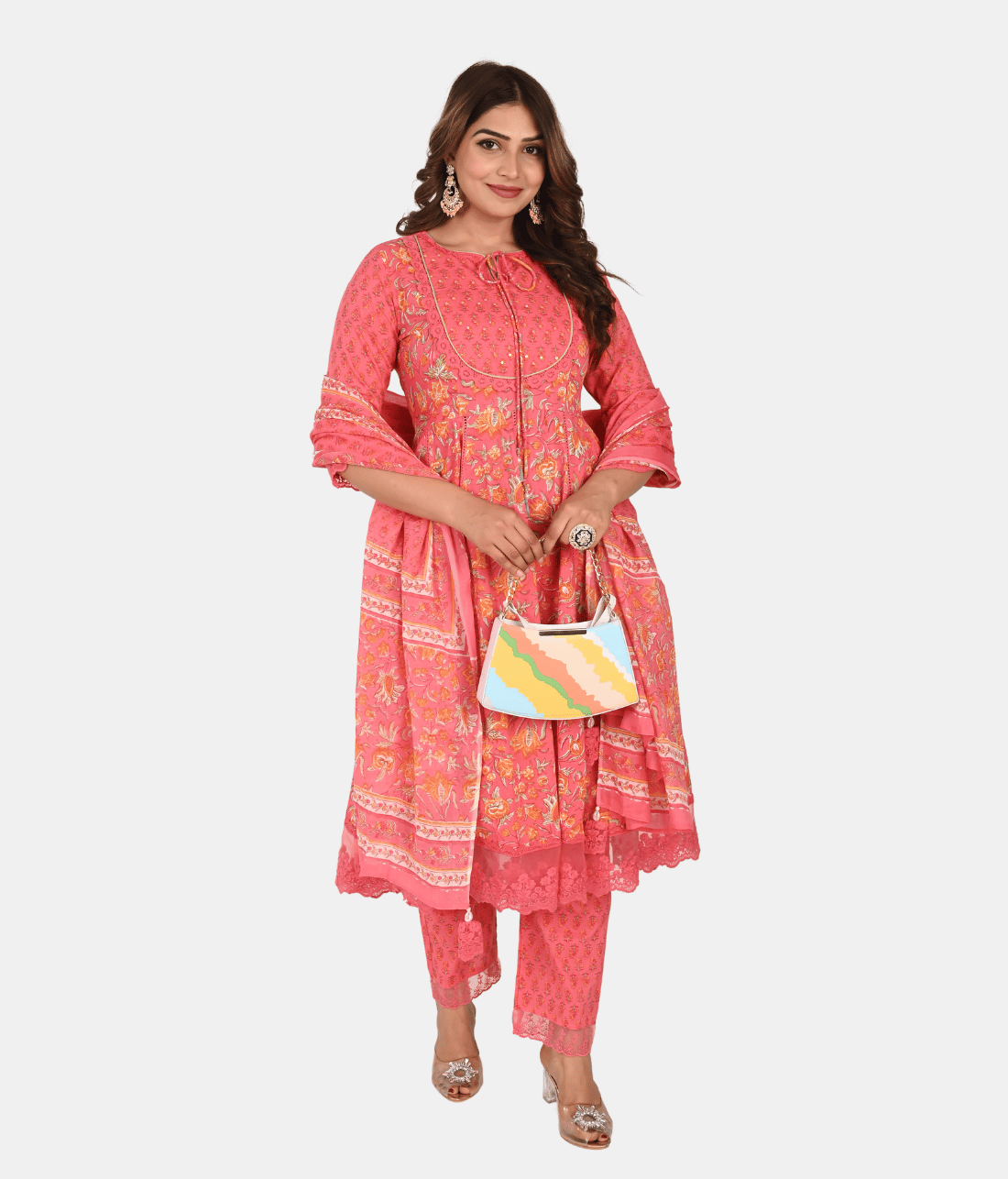 Shop Exquisite Anarkali Suit Set with Lace Embellishments
