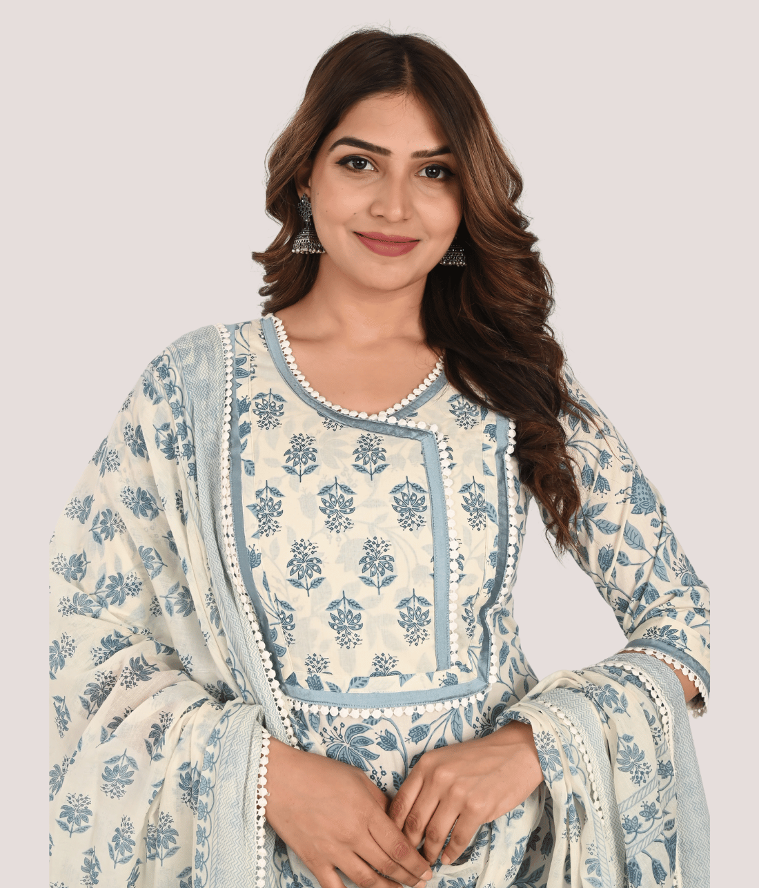 Shop Exquisite White Floral Suit Set Embellished with Lace | Mriganka
