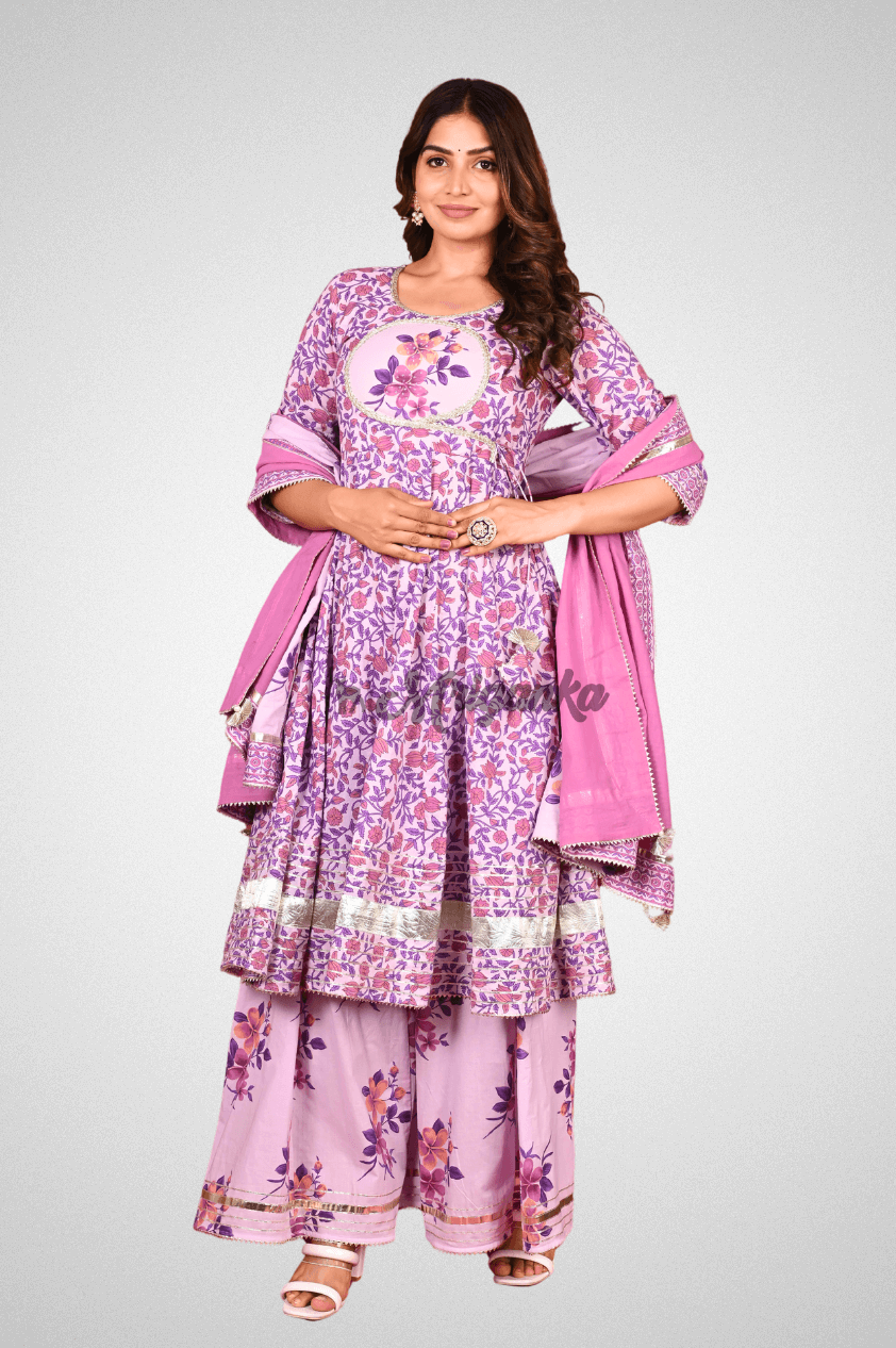 Elegant Baby Pink Anarkali Suit Set with Flared Palazzo