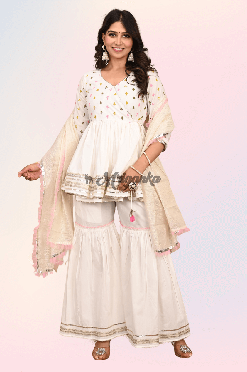 Peplum Sharara Set | Pure Cotton Fabric | Exquisite Embroidery - Buy at Mriganka