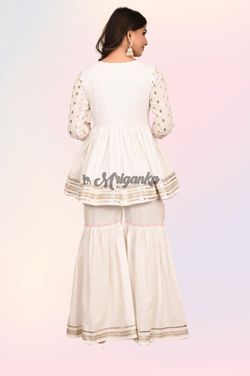Peplum Sharara Set | Pure Cotton Fabric | Exquisite Embroidery - Buy at Mriganka