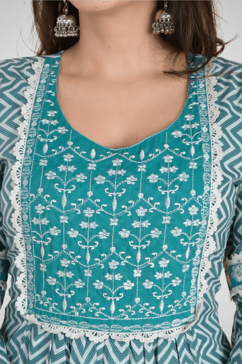 Shop Exquisite Embroidered Suit Sets Online at Mriganka | Embroidered Neck with Front Gather