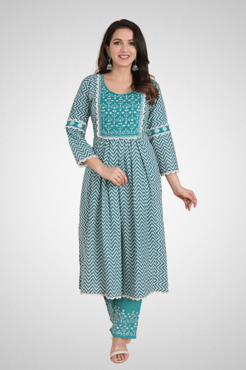 Shop Exquisite Embroidered Suit Sets Online at Mriganka | Embroidered Neck with Front Gather