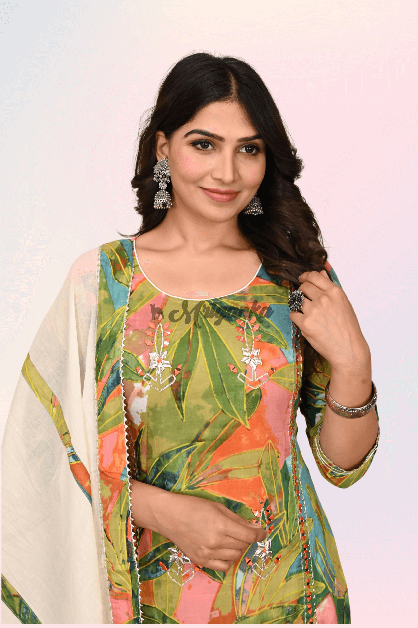 Straight Suit Set | Pure Cotton Fabric | Floral Pattern - Buy at Mriganka