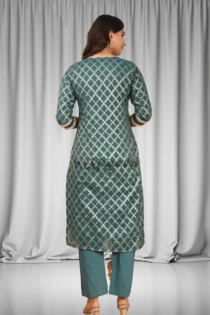 Straight Suit Set | Banarasi Silk | Lining & Lace Work- Buy at Mriganka