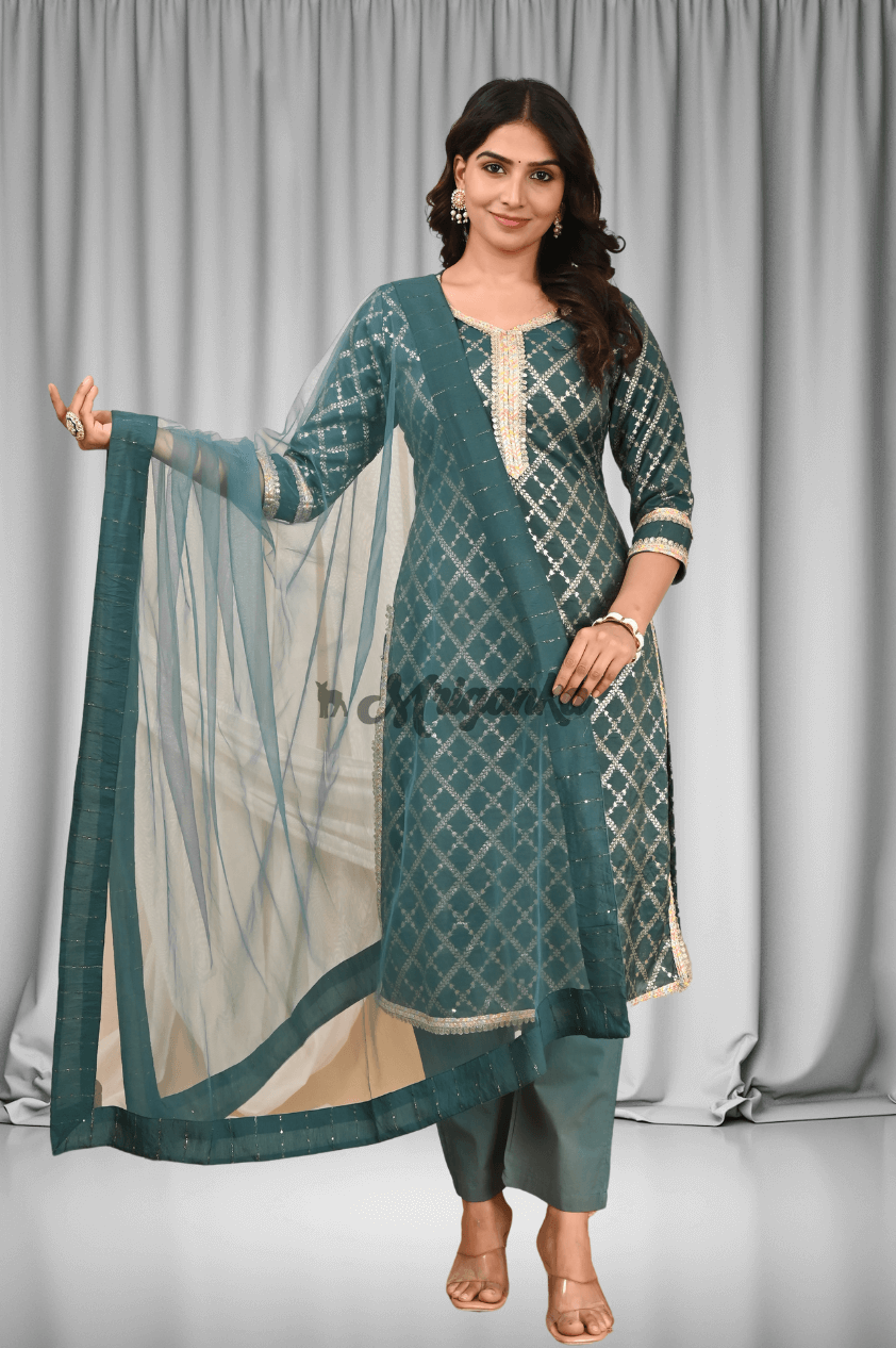 Straight Suit Set | Banarasi Silk | Lining & Lace Work- Buy at Mriganka