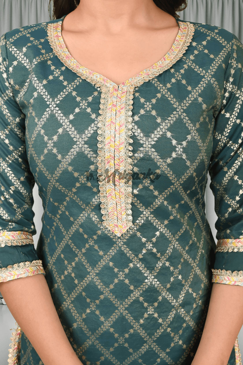 Straight Suit Set | Banarasi Silk | Lining & Lace Work- Buy at Mriganka