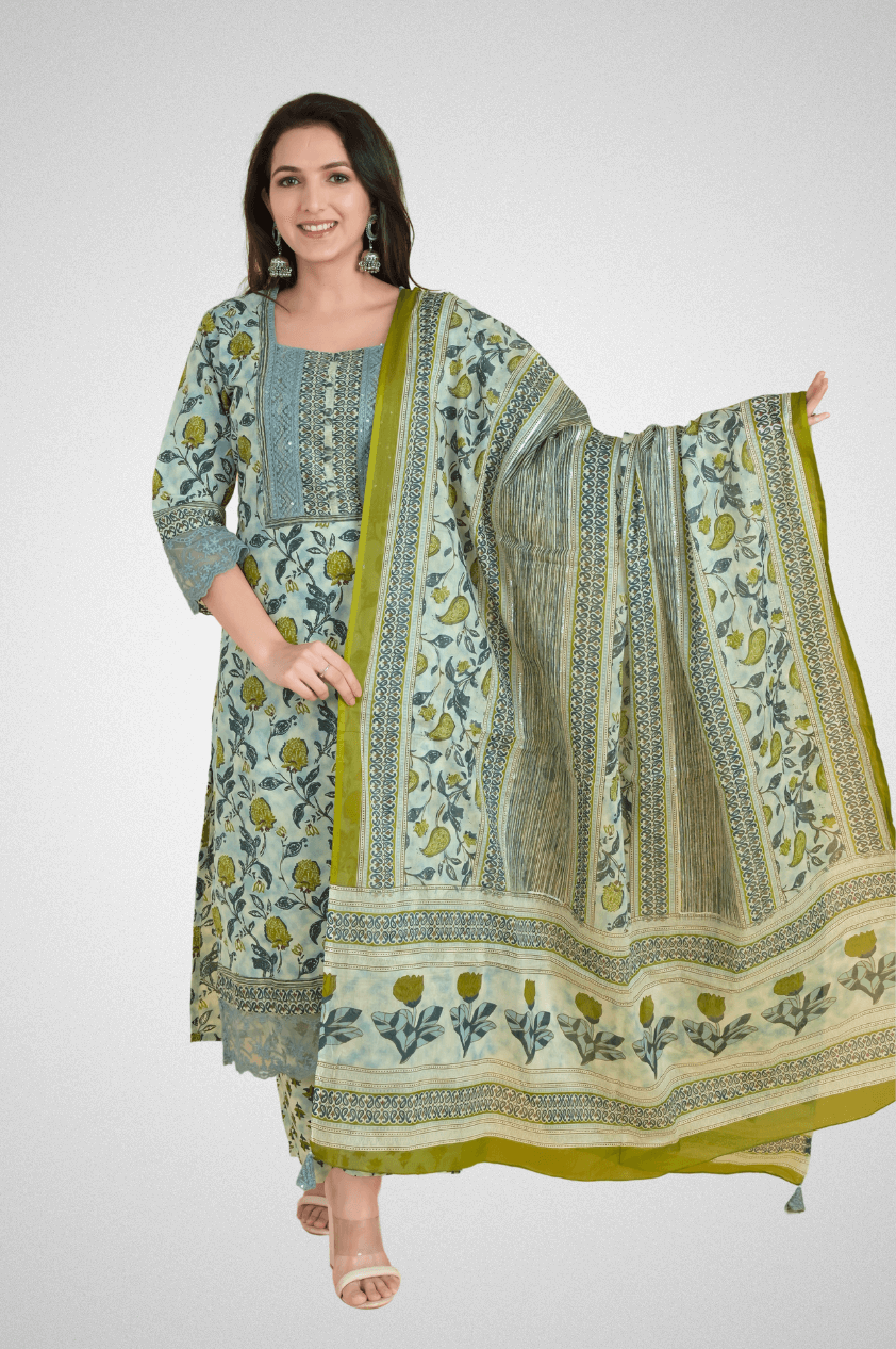 Elevate Your Ethnic Style: Buy Exquisite Block Print Suit Sets Online at Mriganka