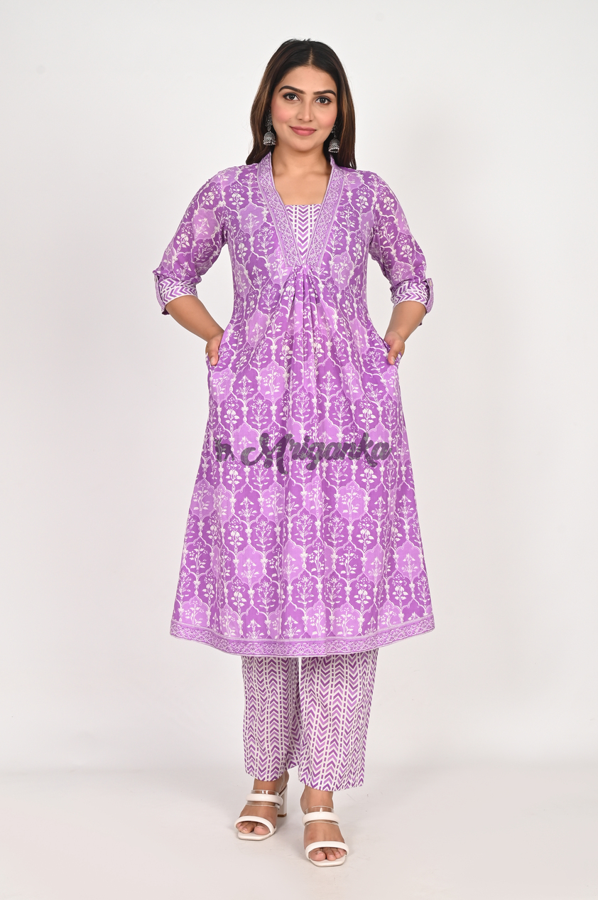Buy Lavender Straight Suit Set - Pure Cotton Suit Set by Mriganka