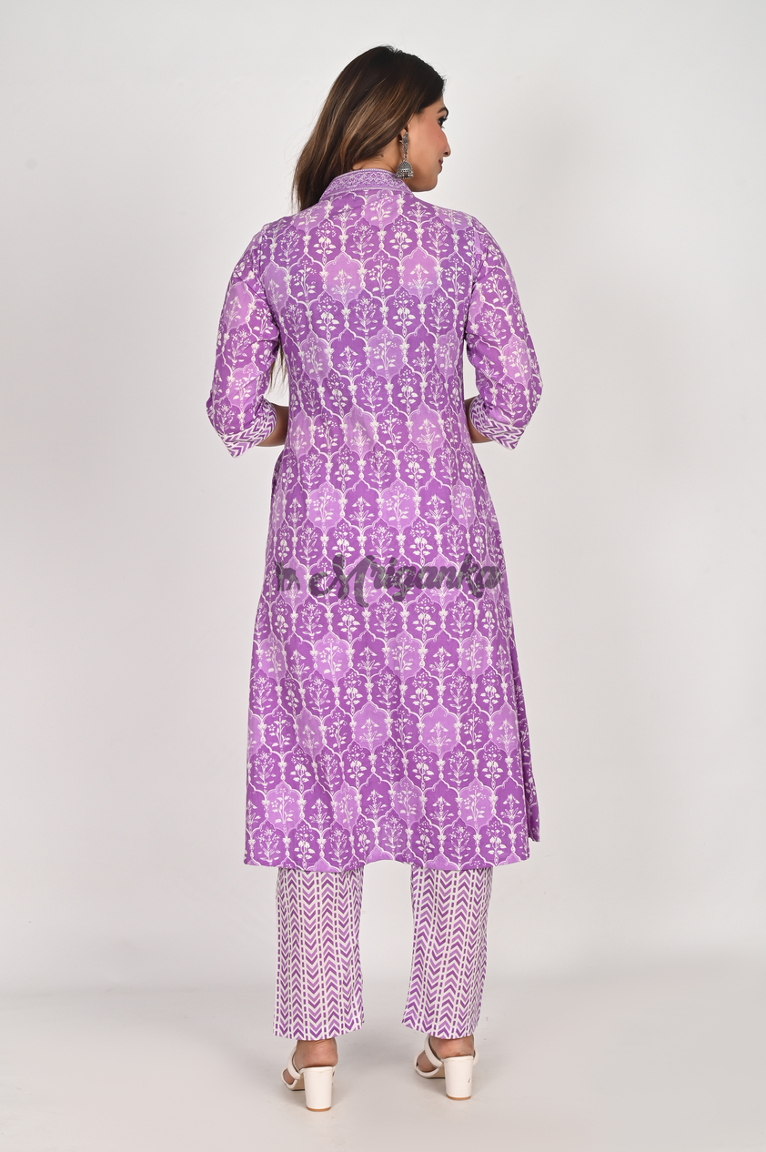 Buy Lavender Straight Suit Set - Pure Cotton Suit Set by Mriganka