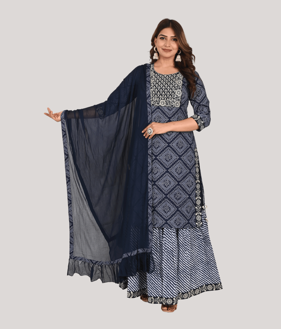 Shop Elegant Kurta with Flaired Skirt Set Embellished with Embroidery