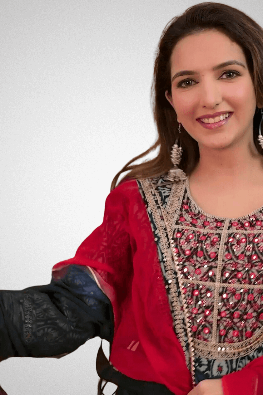 Elegant Anarkali Suit Set with Exquisite Embroidered Neck | Shop from Mriganka