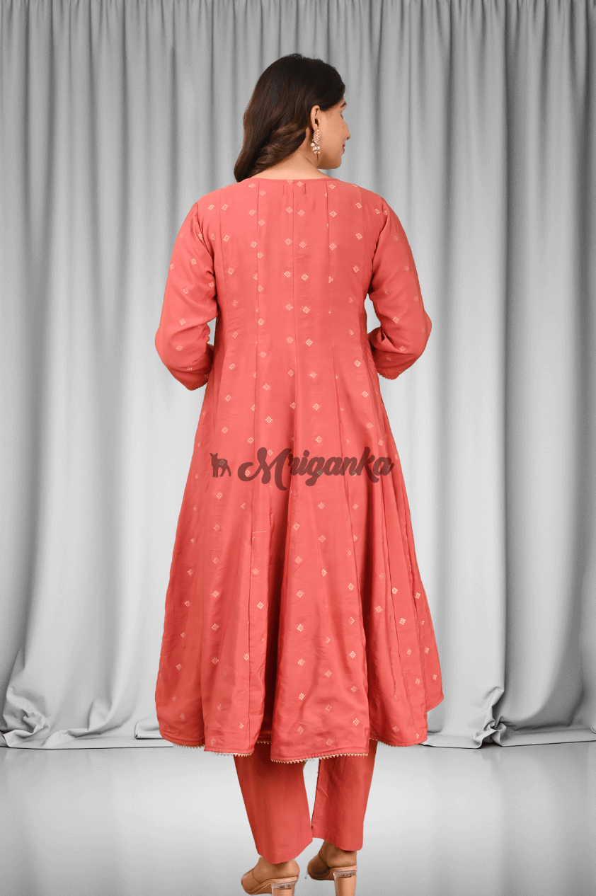 A Line Suit Set | Silk | Bijiya & Lace Work- Buy at Mriganka