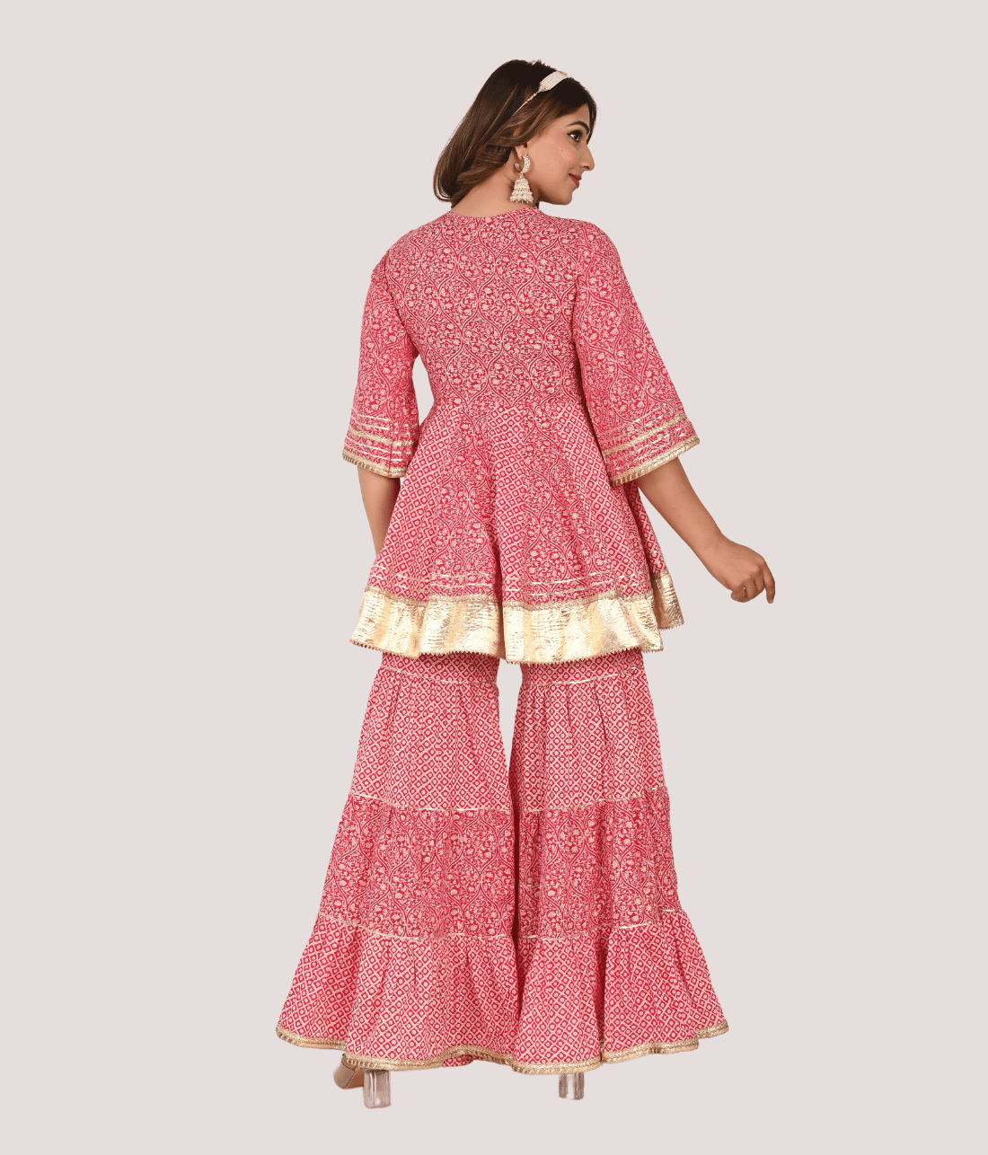 Buy Online Peplum with Sharara Set Embellished with Gota and Lace from Mriganka