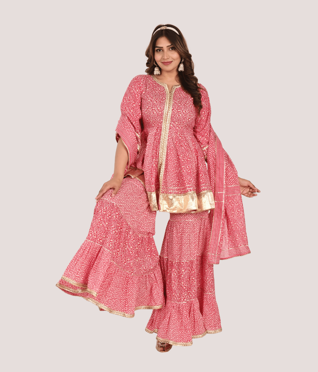 Buy Online Peplum with Sharara Set Embellished with Gota and Lace from Mriganka