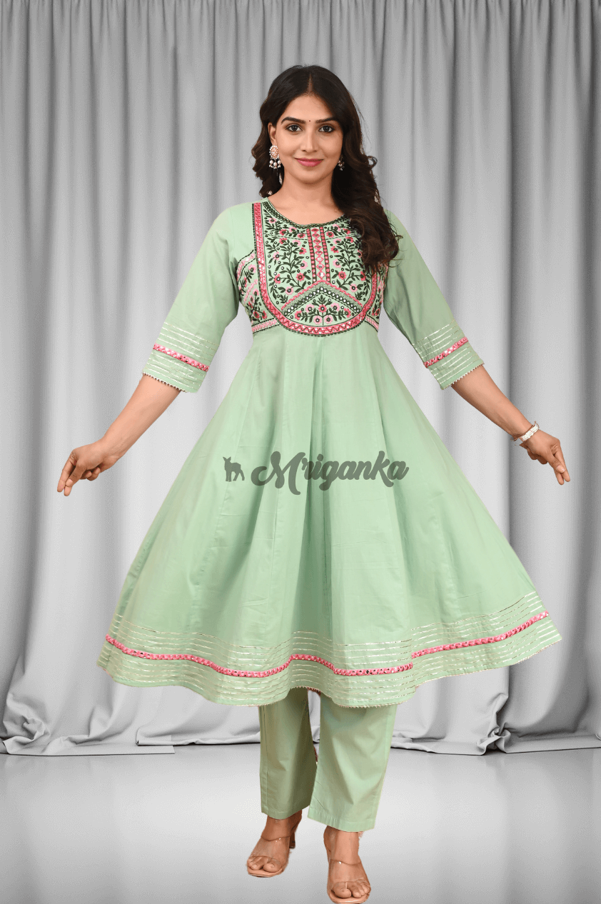 Anarkali Suit Set | Embroidery | Lace & Gota Work- Buy at Mriganka