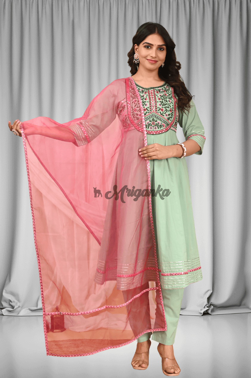Anarkali Suit Set | Embroidery | Lace & Gota Work- Buy at Mriganka