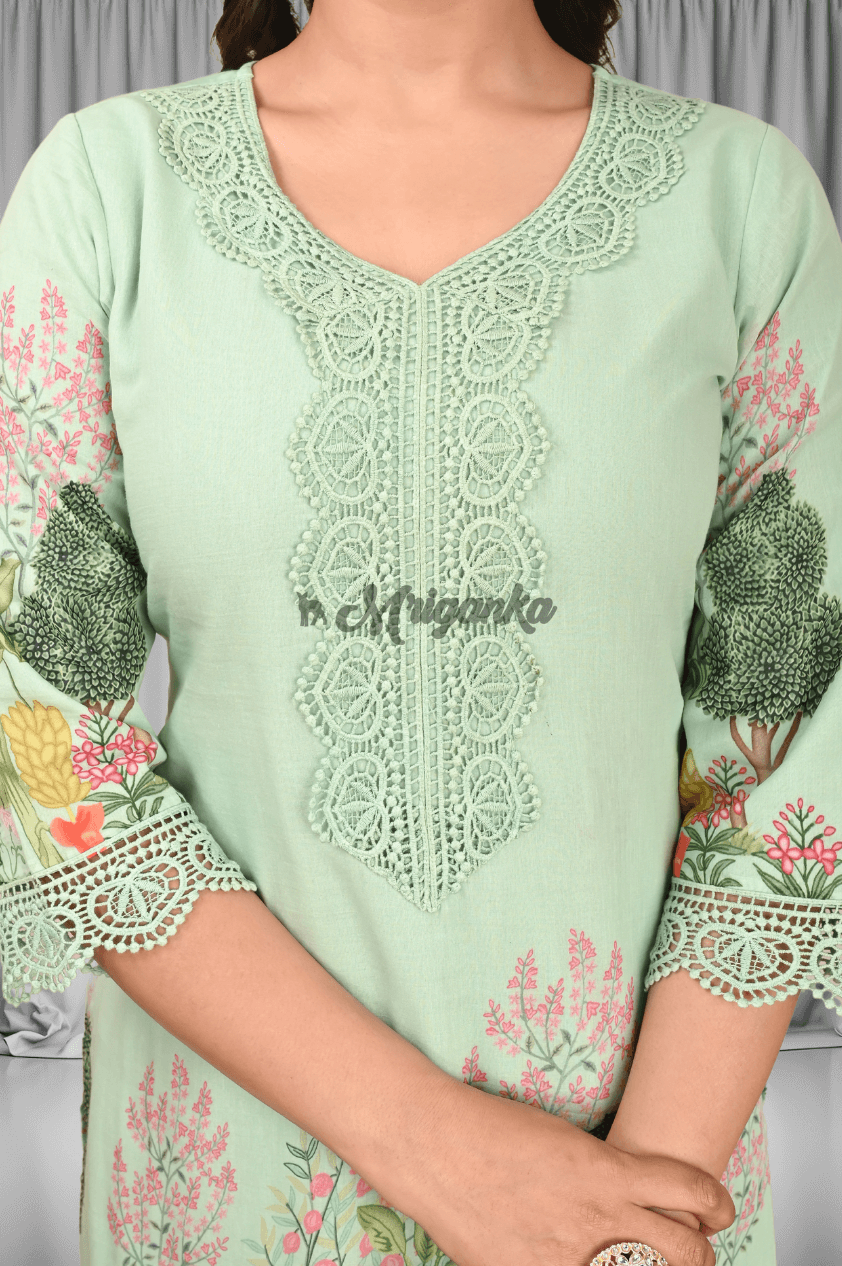 Straight Suit Set | Inner Lining | Lace Work- Buy at Mriganka