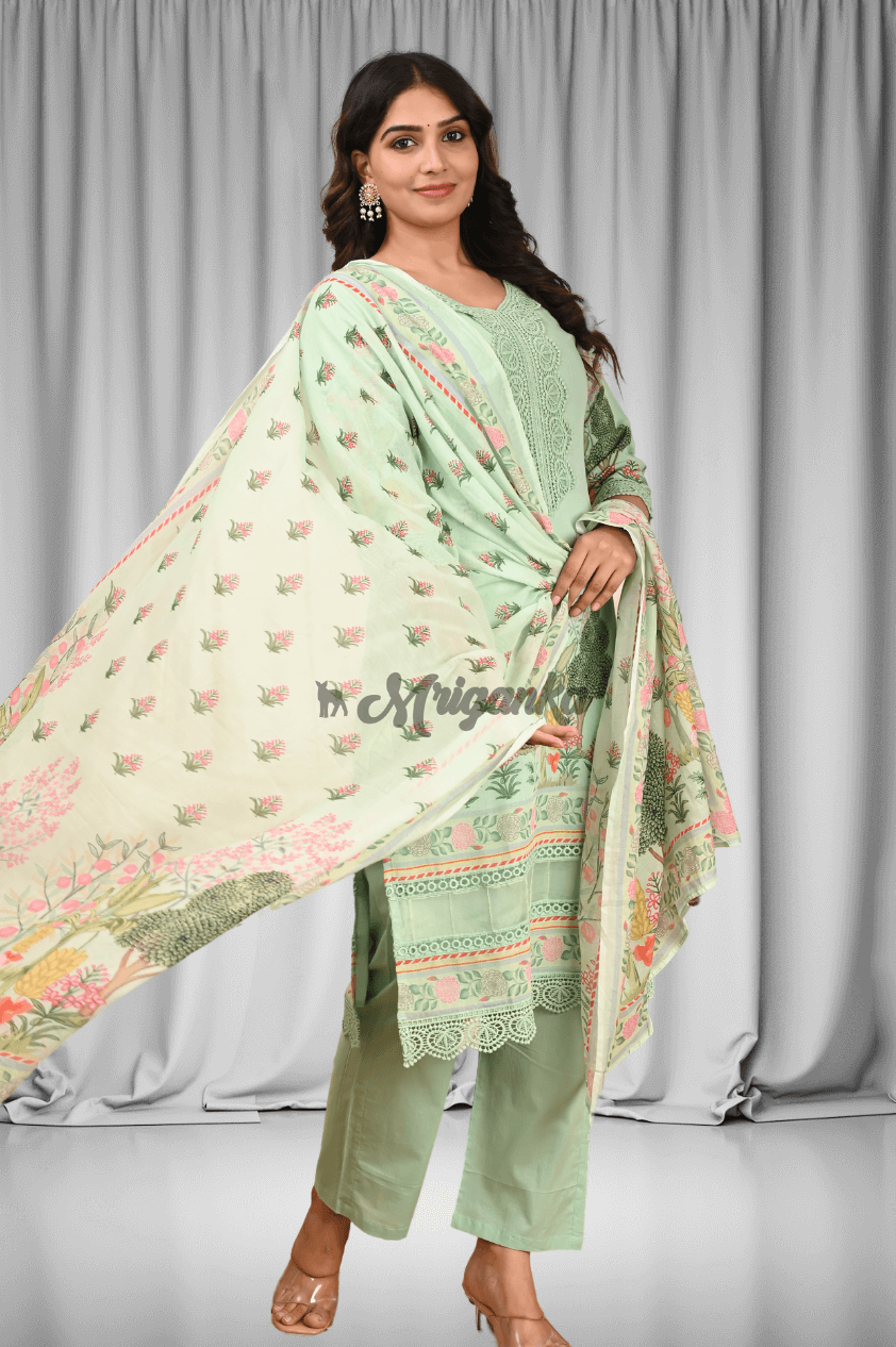 Straight Suit Set | Inner Lining | Lace Work- Buy at Mriganka