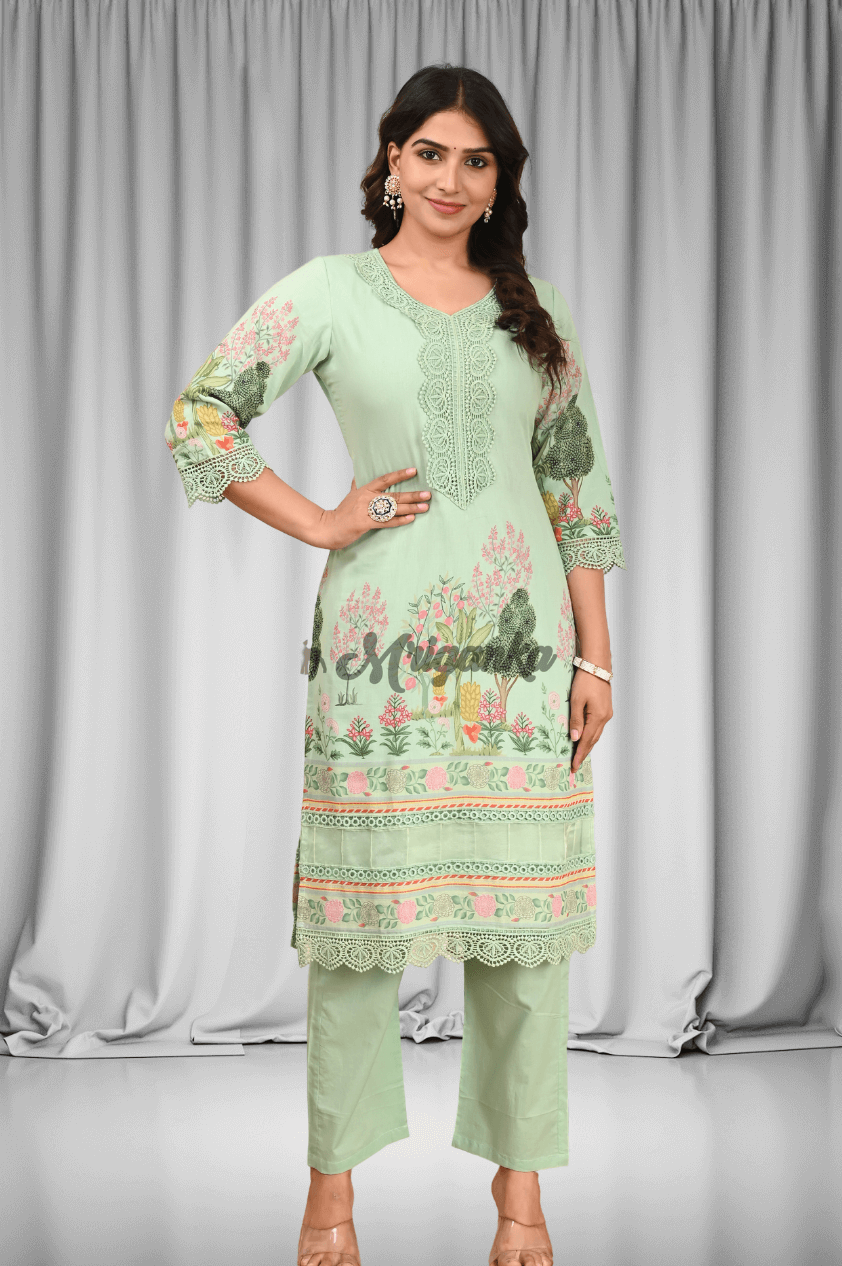 Straight Suit Set | Inner Lining | Lace Work- Buy at Mriganka
