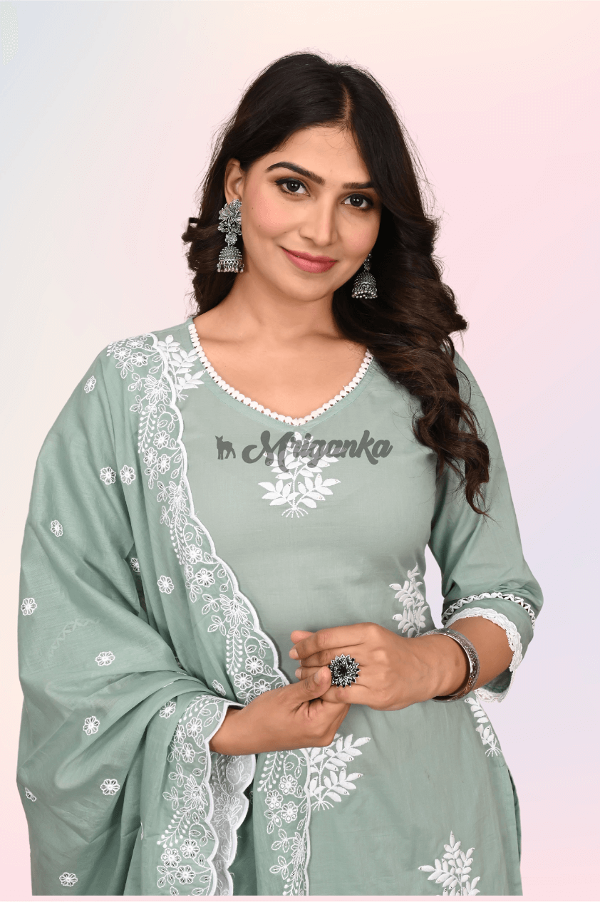 Straight Suit Set | Pure Cotton Fabric | Embroidery Work - Buy at Mriganka