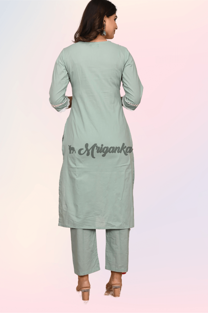 Straight Suit Set | Pure Cotton Fabric | Embroidery Work - Buy at Mriganka