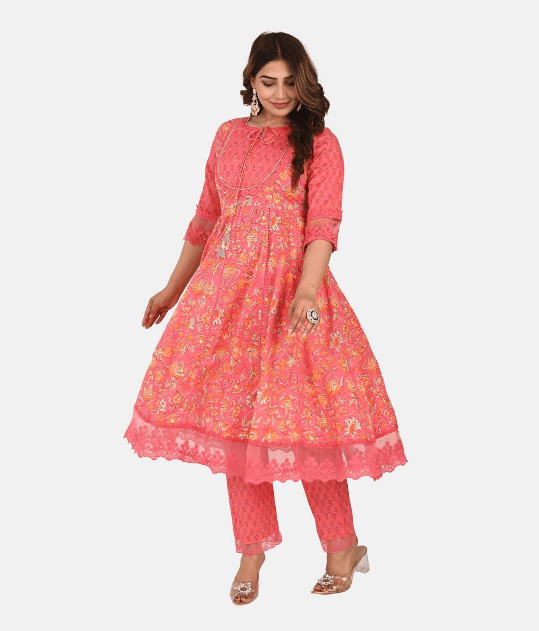 Shop Exquisite Anarkali Suit Set with Lace Embellishments