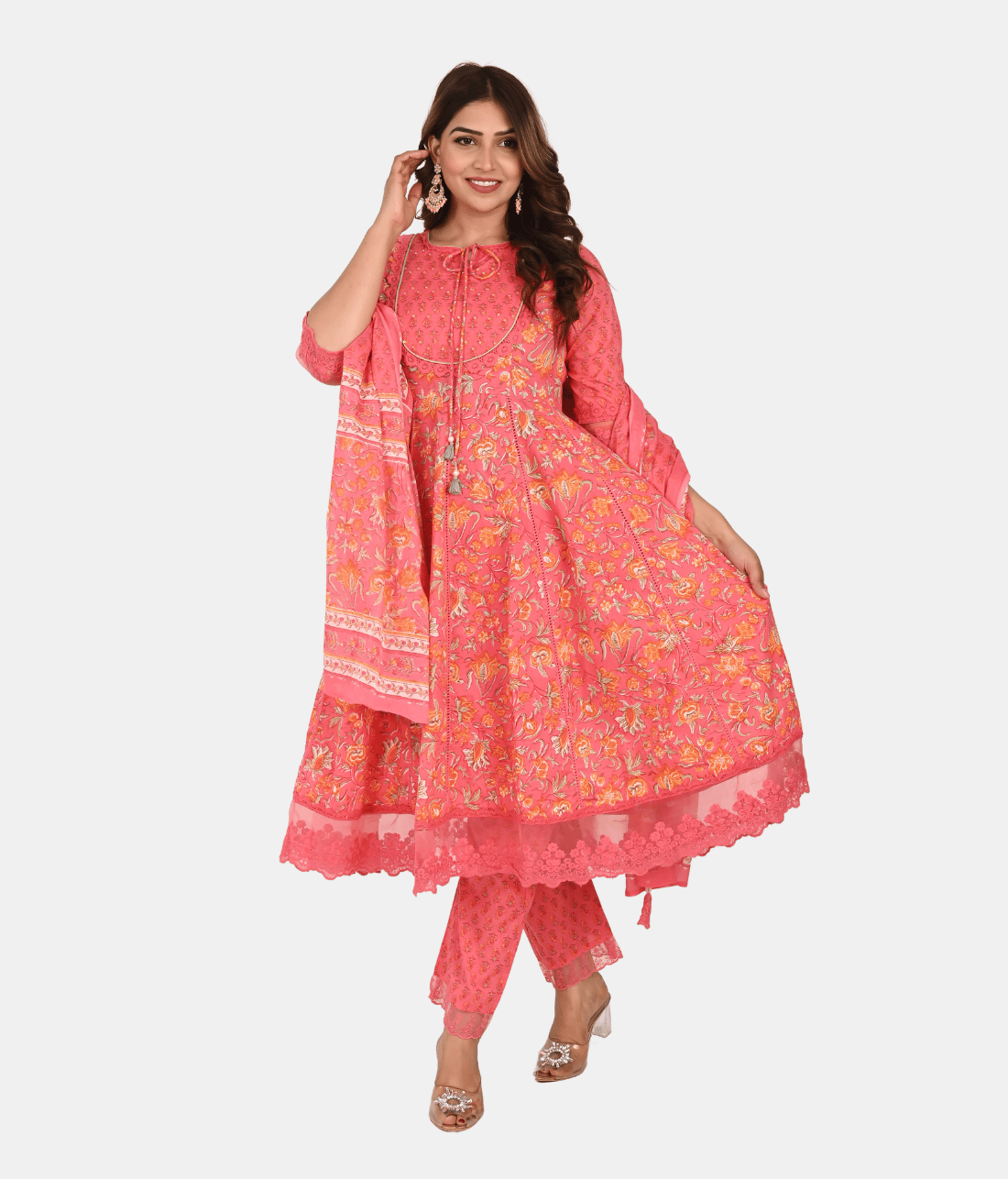 Shop Exquisite Anarkali Suit Set with Lace Embellishments