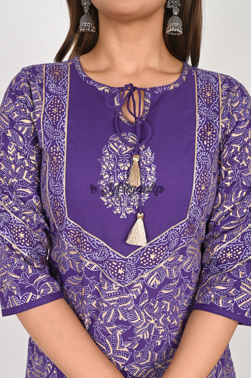 Shop Pure Cotton Purple Straight Suit Set with Tussle | Mriganka
