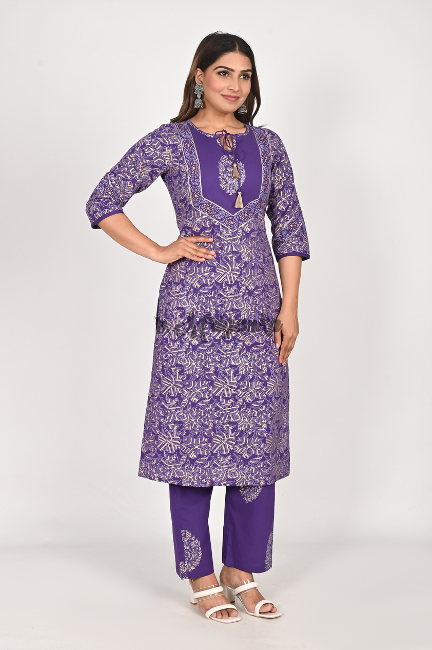 Shop Pure Cotton Purple Straight Suit Set with Tussle | Mriganka