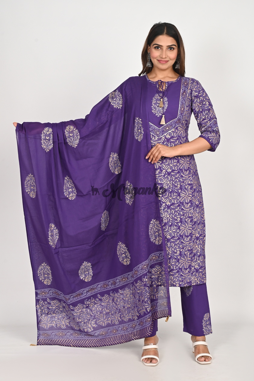 Shop Pure Cotton Purple Straight Suit Set with Tussle | Mriganka