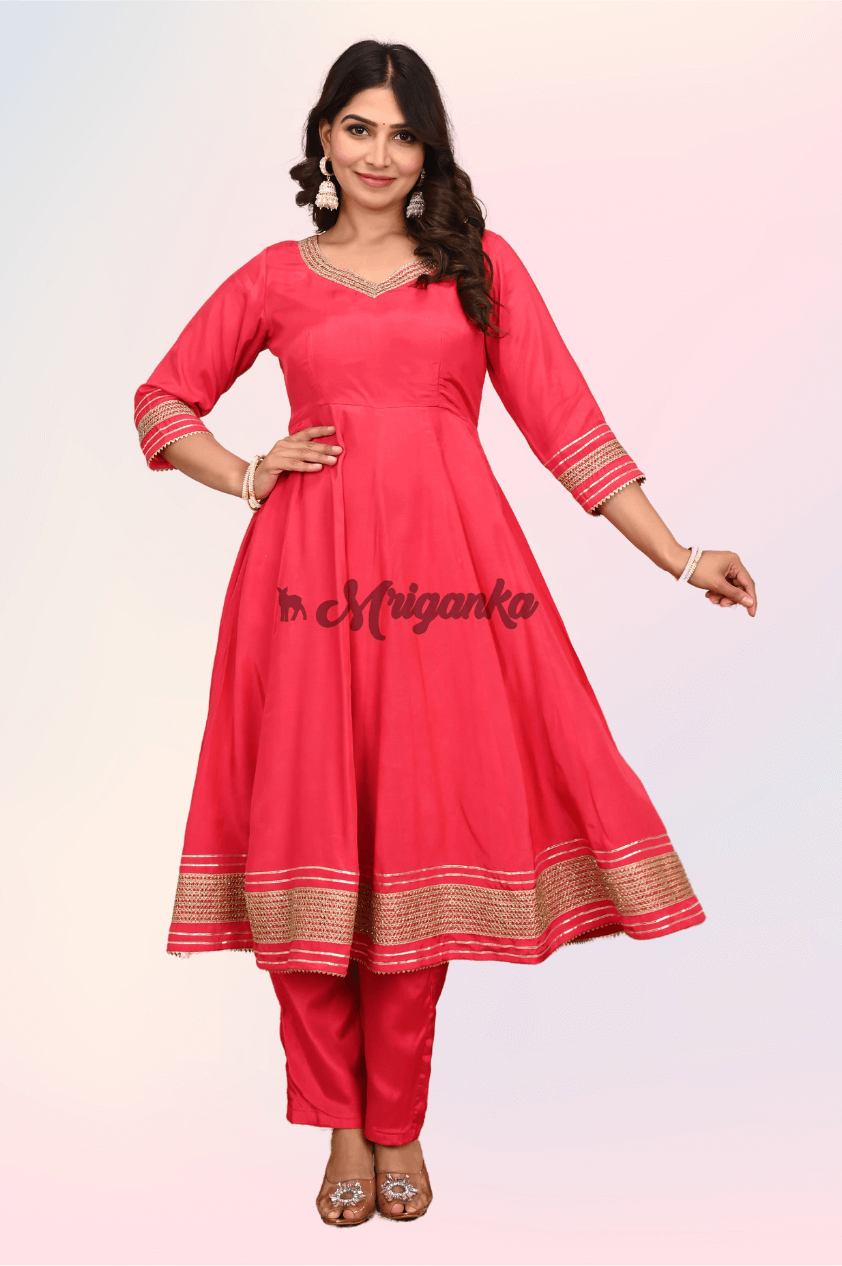 Anarkali Suit Set | Silk Fabric | Gota Embellished - Buy at Mriganka