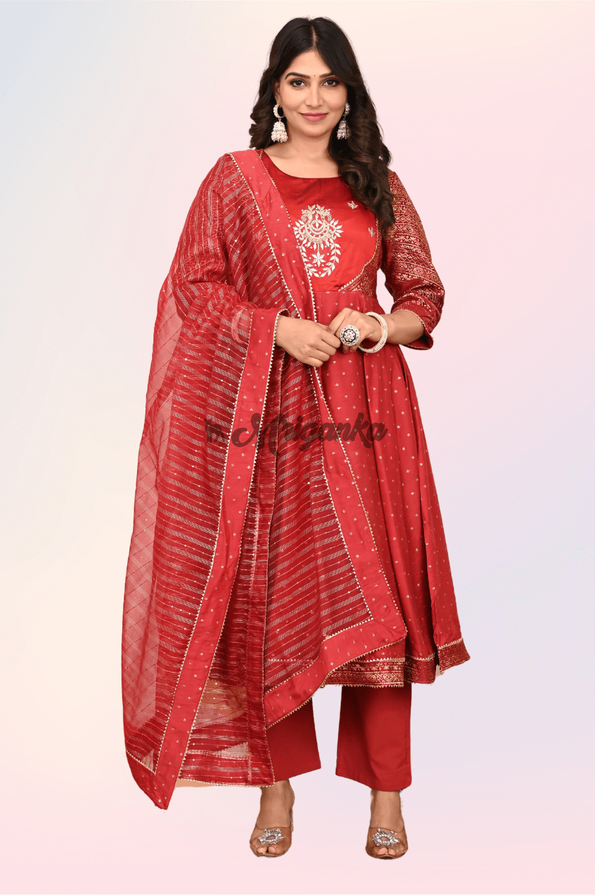 Anarkali Suit Set | Chanderi Silk Fabric | Intricate Handwork  - Buy at Mriganka