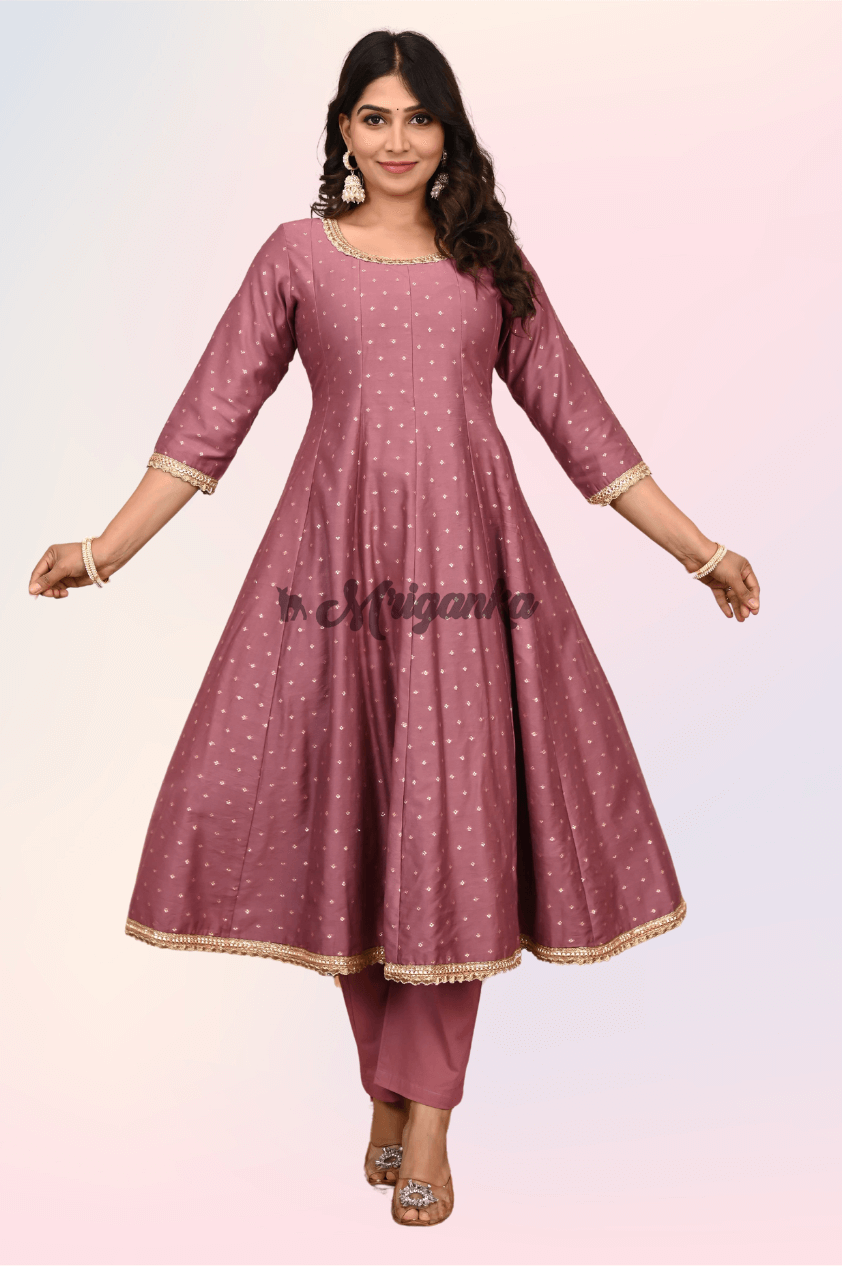 Anarkali Suit Set | Chanderi Silk | Rose Gold Color - Buy at Mriganka
