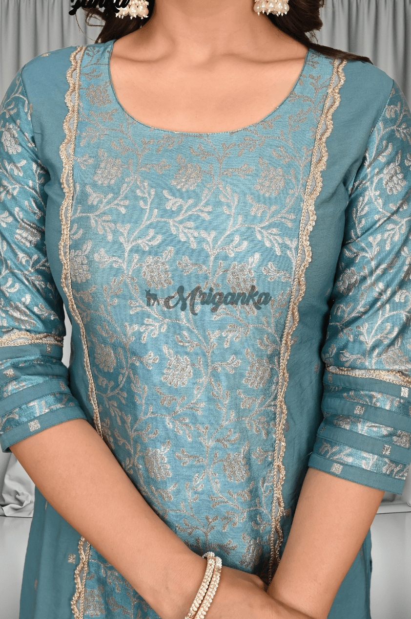 Straight Suit Set | Silk | Gota And Lace Work - Buy at Mriganka