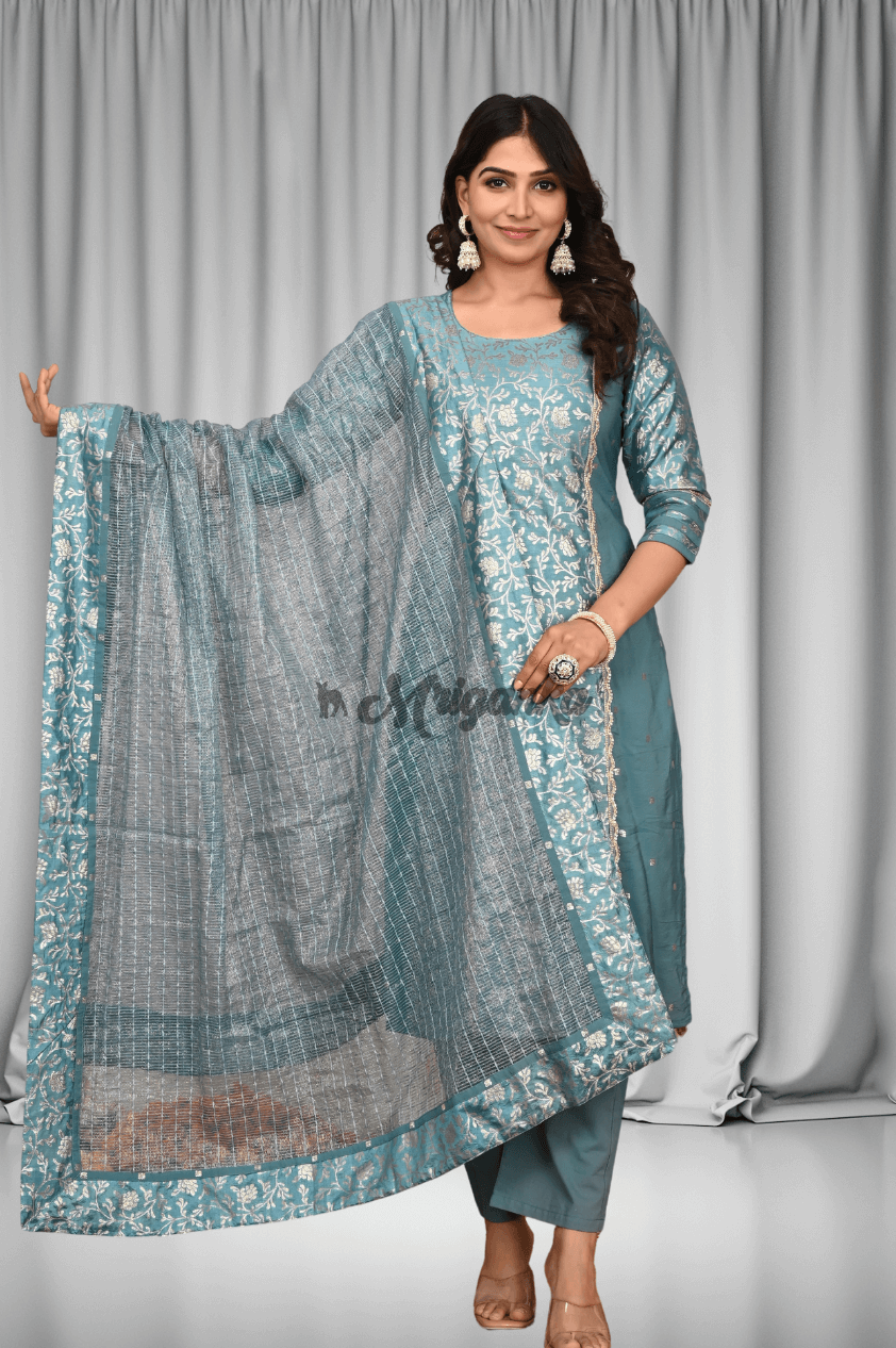 Straight Suit Set | Silk | Gota And Lace Work - Buy at Mriganka