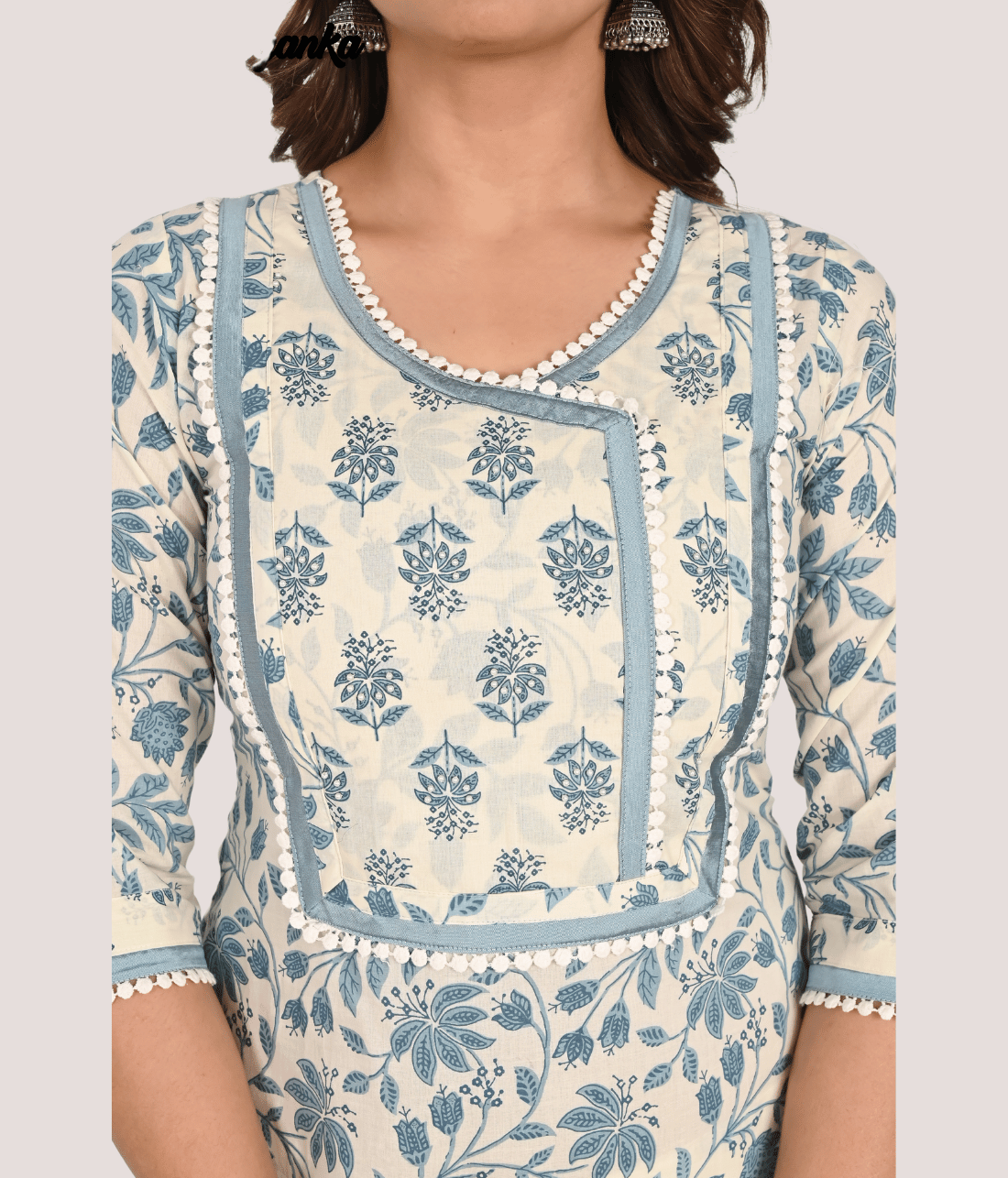 Shop Exquisite White Floral Suit Set Embellished with Lace | Mriganka