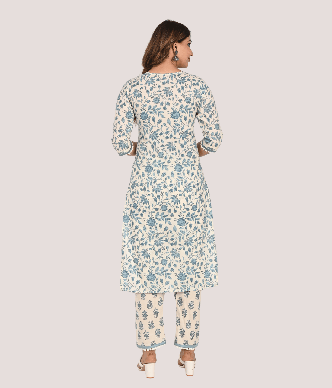 Shop Exquisite White Floral Suit Set Embellished with Lace | Mriganka