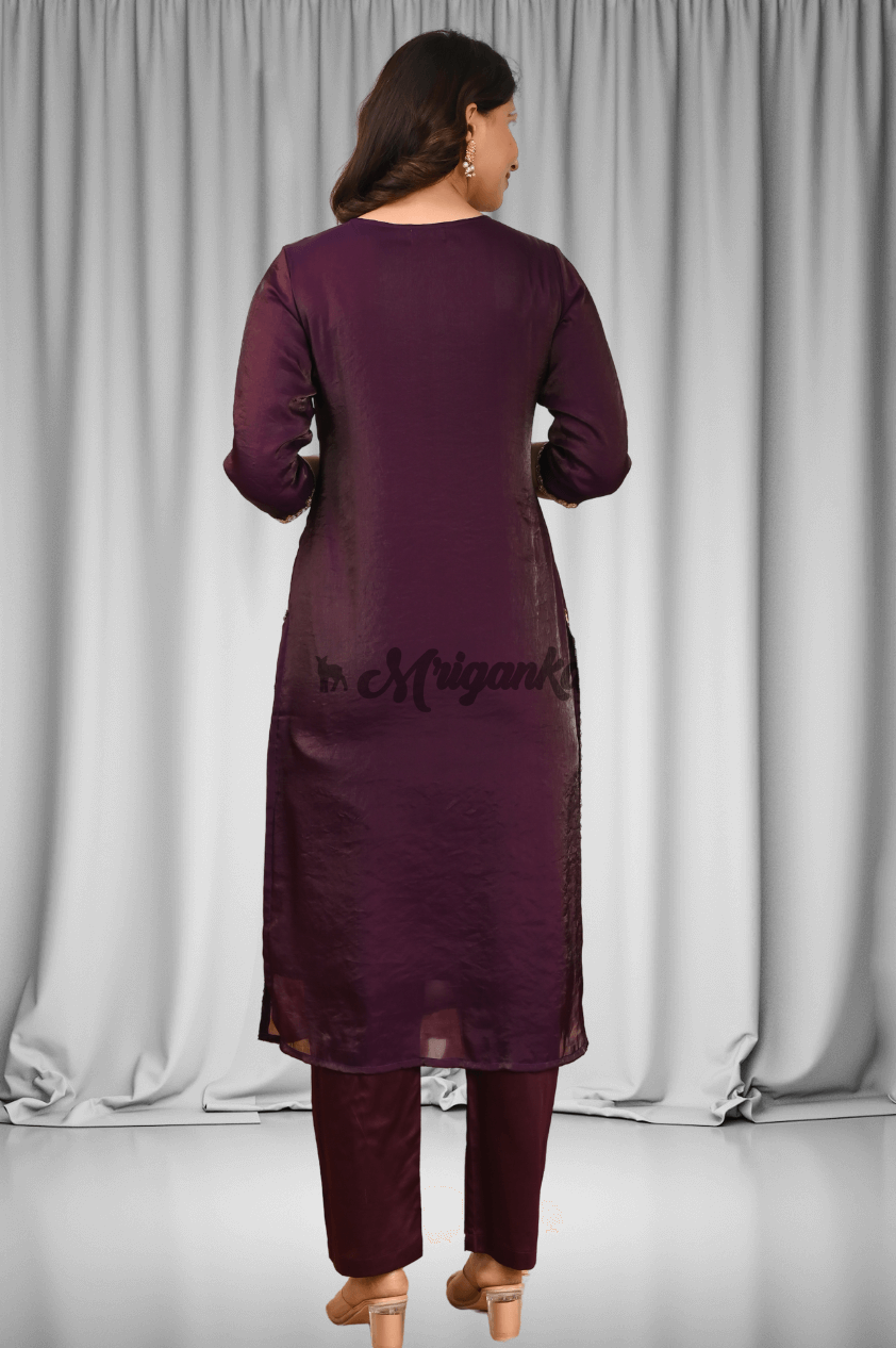 Straight Suit Set | Silk | Embroidery & Lace Work- Buy at Mriganka