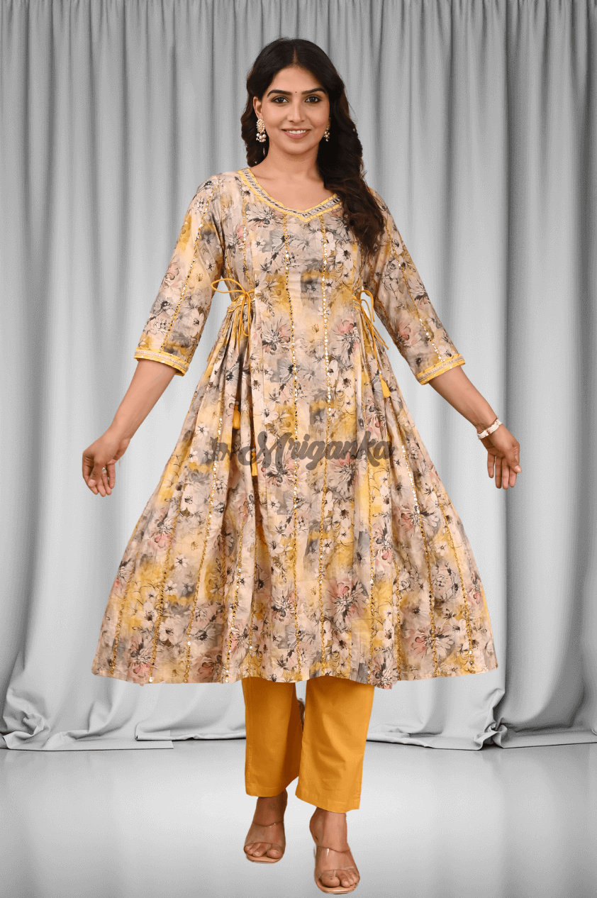 A Line Kurta Set | Mirror Work | Dori, Tassels  & Lace Work- Buy at Mriganka