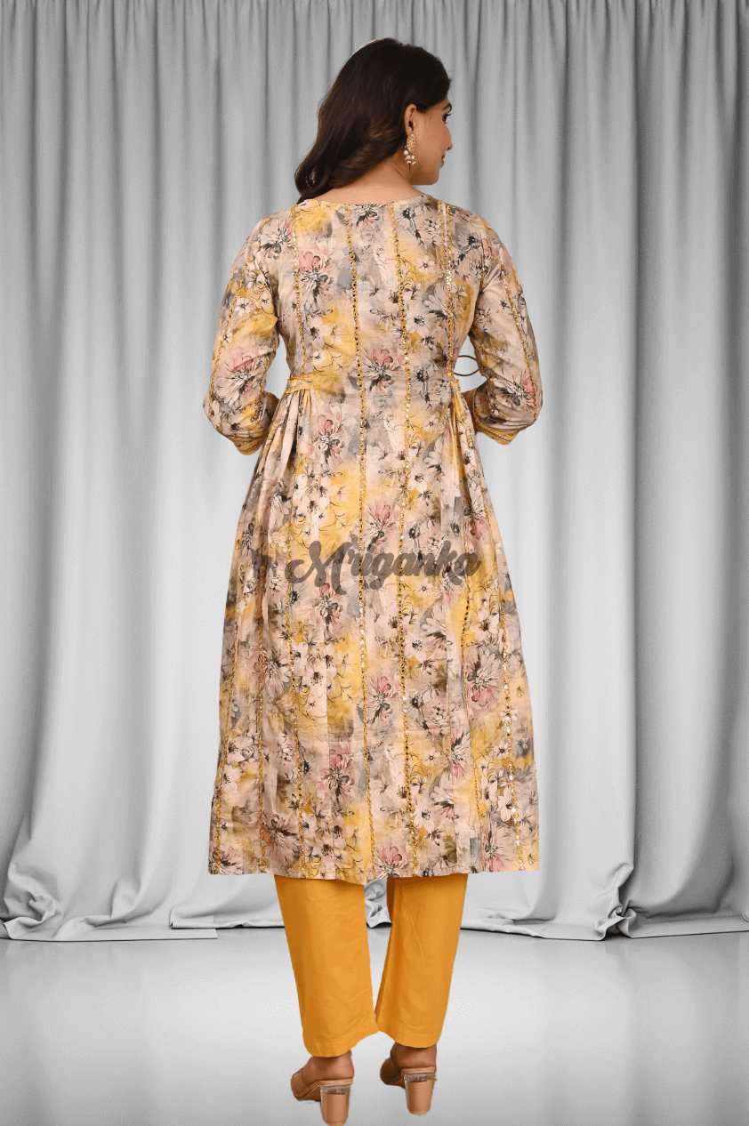 A Line Kurta Set | Mirror Work | Dori, Tassels  & Lace Work- Buy at Mriganka