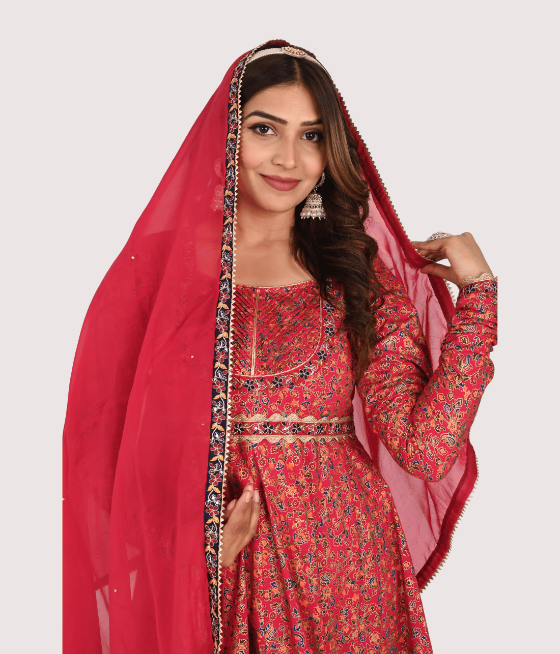 Buy Gold Print Anarkali Dupatta Set from Mriganka